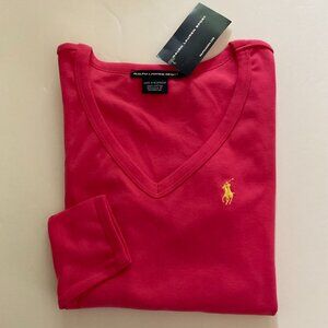 RALPH LAUREN SPORT Women's Long Sleeve V-Neck Top NWT Size S